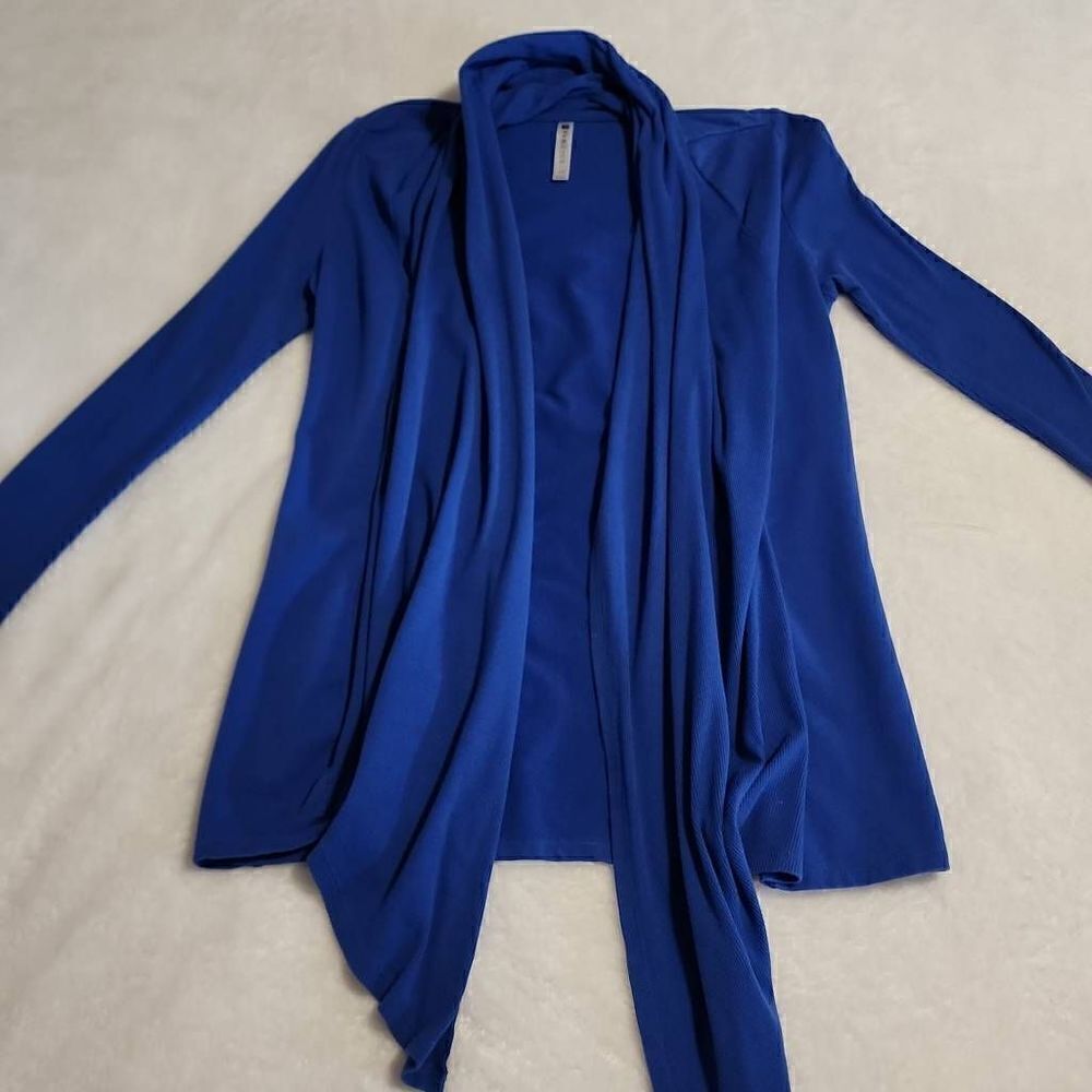 Fabletics Astoria Shrug Cobalt Blue Open Front Waterfall Cardigan Size XS